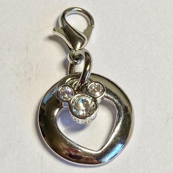 Vintage Disney Mickey Mouse Ears Charm Heart Crystal Signed Zipper Pull Bracelet - Picture 7 of 13